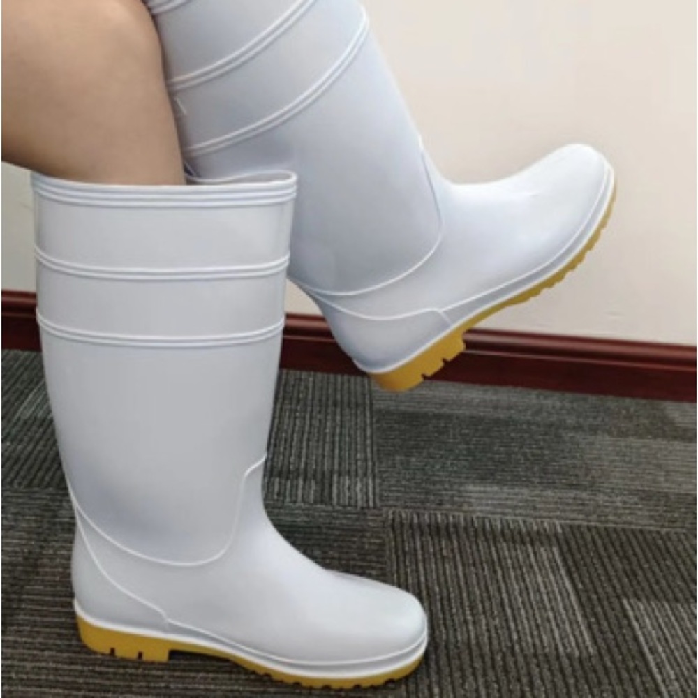 Women's White and Orange Rain Boots
